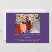 Faire-part Graduation 2025 Grad Photo violet et blanc (Dos)