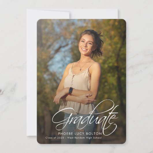 Faire-part Graduation 2025 Grad Photos Calligraphie senior (Devant)