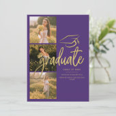 Faire-part Graduation 2025 Grad Photos Purple Script (Debout devant)