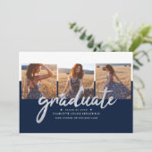 Faire-part Graduation 2025 Photo Collage Marine et Silver Gra (Debout devant)