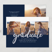 Faire-part Graduation 2025 Photo Collage Marine et Silver Gra (Devant / Derrière)