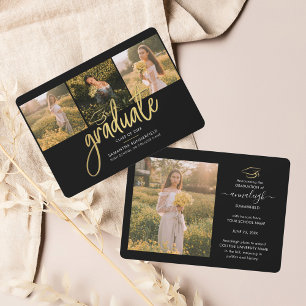 Faire-part Graduation 2025 Photo Collage noir Script Grad