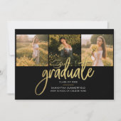 Faire-part Graduation 2025 Photo Collage Script Black Gold (Devant)