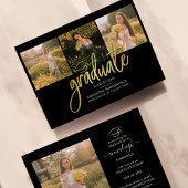 Faire-part Graduation 2025 Photo Collage Script Black Gold