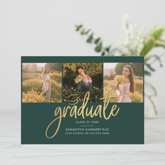 Faire-part Graduation 2025 Photo Collage Script Vert (Debout devant)