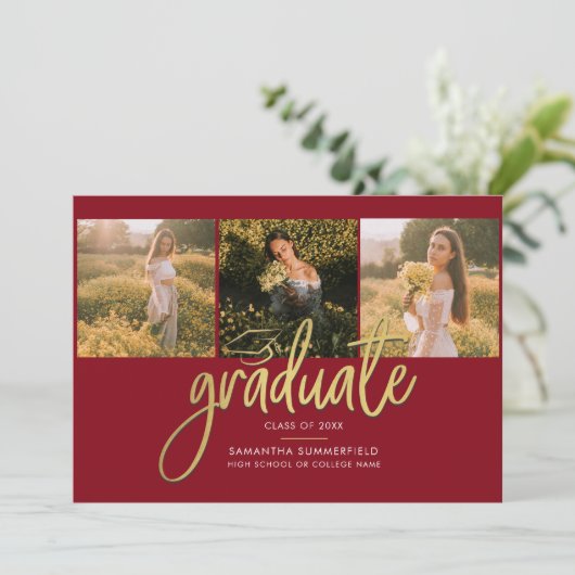 Faire-part Graduation 2025 Photos Script Moderne (Debout devant)