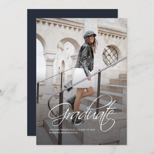 Faire-part Graduation 2025 Script photo élégant (Devant / Derrière)