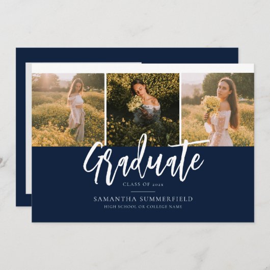 Faire-part Graduation 2025 Script Photos Élégant (Devant / Derrière)