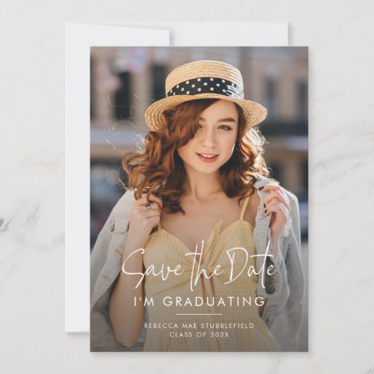 Faire-part Graduation 2 Photos Enregistrer la fête de la date (Devant)
