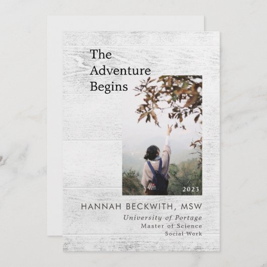 Faire-part Graduation 3 Photo Aventure commence rustique (Devant / Derrière)