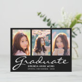 Faire-part Graduation 3 Photo Collage blanc Script noir (Debout devant)