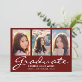 Faire-part Graduation 3 Photo Collage blanc Script rouge (Debout devant)