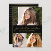 Faire-part Graduation 3-Photo Collage d'or moderne Script (Devant / Derrière)