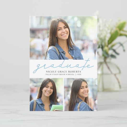 Faire-part Graduation 3-Photo Collage Facile Éditer un script (Debout devant)