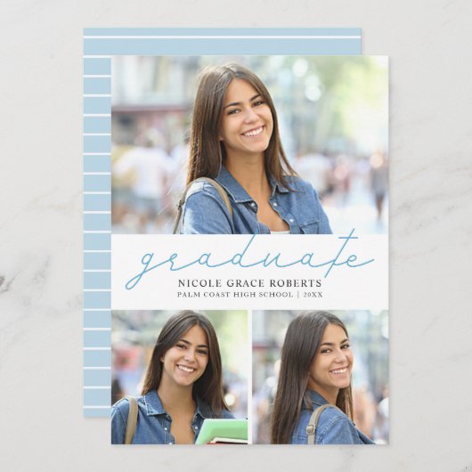 Faire-part Graduation 3-Photo Collage Facile Éditer un script (Devant / Derrière)