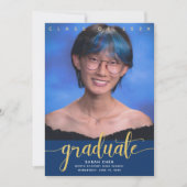 Faire-part Graduation 3 photo marine moderne or parties scint (Devant)