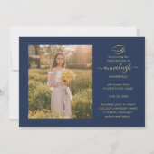 Faire-part Graduation 4 Photo Collage Marine Blue Gold Script (Dos)