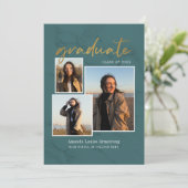 Faire-part Graduation 4 Photo Collage Script Marbre vert (Debout devant)