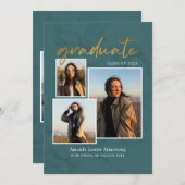 Faire-part Graduation 4 Photo Collage Script Marbre vert (Devant / Derrière)