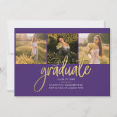 Faire-part Graduation 4 Photo Collage Script Purple Gold Grad (Devant)
