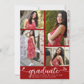 Faire-part Graduation 4 Photo Moderne Calligraphie Coeurs Rou (Devant)