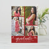 Faire-part Graduation 4 Photo Moderne Calligraphie Coeurs Rou (Debout devant)
