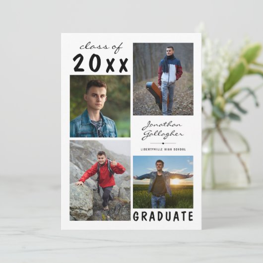 Faire-part Graduation 5 Photo manuscrite Script (Debout devant)