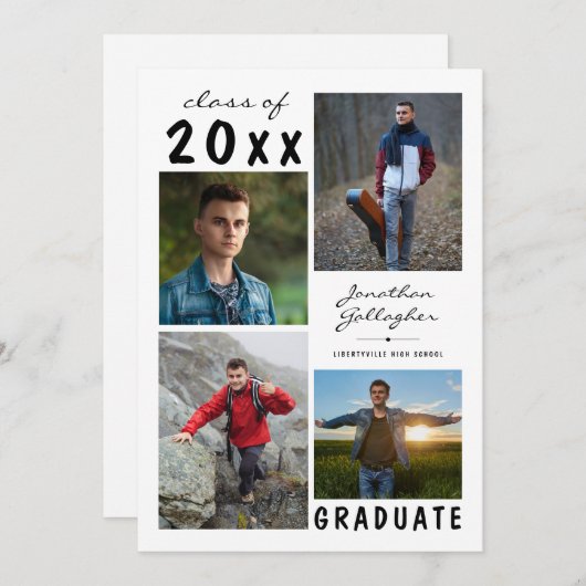 Faire-part Graduation 5 Photo manuscrite Script (Devant / Derrière)