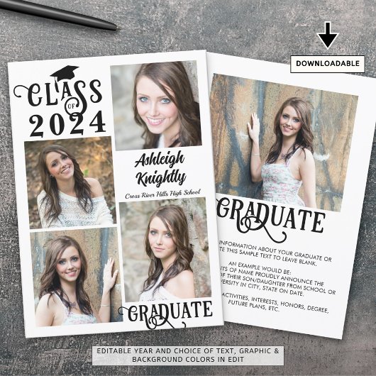 Faire-part Graduation 5 Photo Moderne Stylish Typographie