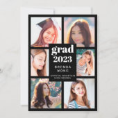 Faire-part Graduation 6 Photo Collage blanc Script noir (Devant)