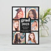 Faire-part Graduation 6 Photo Collage blanc Script noir (Debout devant)