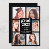 Faire-part Graduation 6 Photo Collage blanc Script noir (Devant / Derrière)