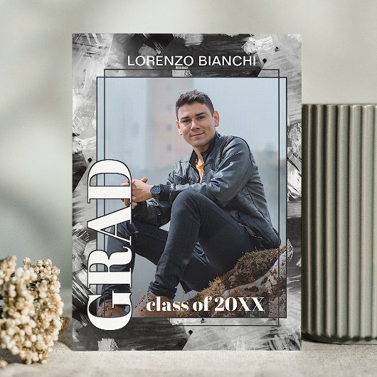 Faire-part Graduation Abstraite Black White Grey