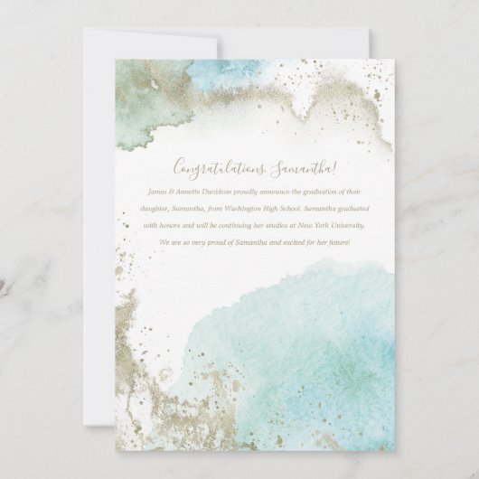 Faire-part Graduation Abstraite Turquoise et or d'art moderne (Dos)