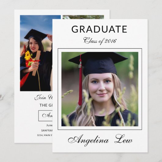 Faire-part Graduation Announcement Card Template (Devant / Derrière)