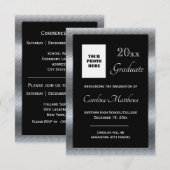 Faire-part Graduation Argent Cadre Métal Noir Graduation (Devant / Derrière)