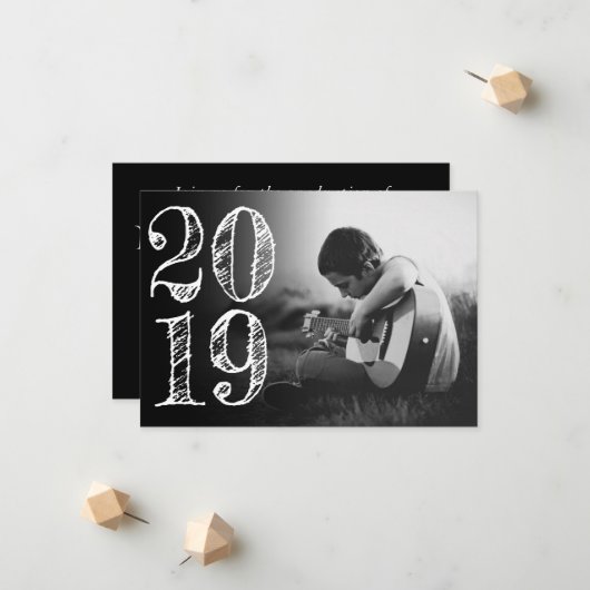 Faire-part Graduation artistique | Blanc noir minima 2 photo (Devant/Arrière en situation)