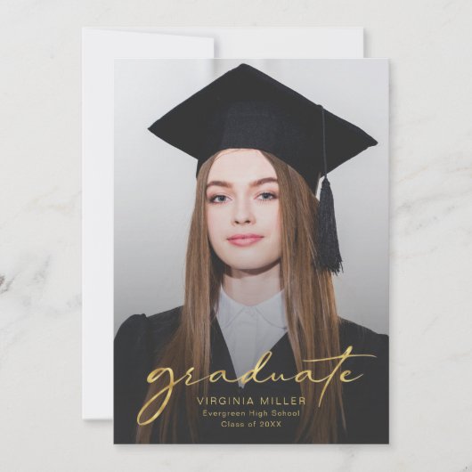 Faire-part Graduation avec script de photo moderne pour diplô (Devant)