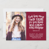 Faire-part Graduation Bible Verse Photo White Script Maroon (Devant)