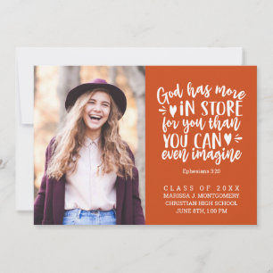 Faire-part Graduation Bible Verse Photo White Script Orange