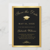 Faire-part Graduation Black Gold Script Frame Enregistrer la  (Devant)