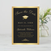 Faire-part Graduation Black Gold Script Frame Enregistrer la  (Debout devant)