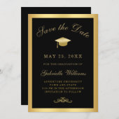 Faire-part Graduation Black Gold Script Frame Enregistrer la  (Devant / Derrière)