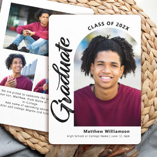 Faire-part Graduation blanche 4 Photo Bold Arch Script modern