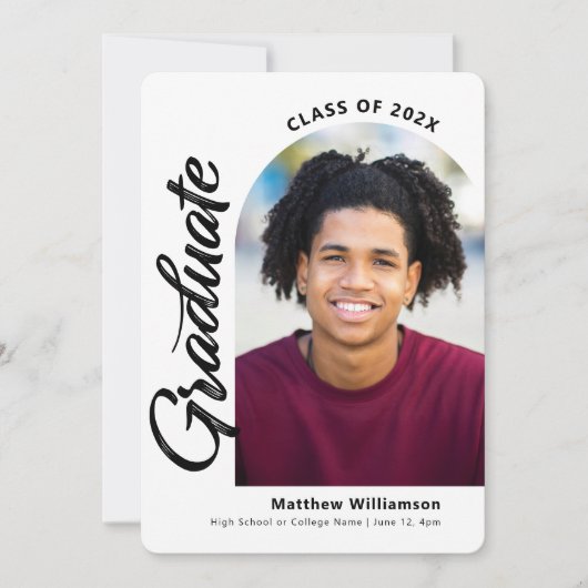 Faire-part Graduation blanche 4 Photo Bold Arch Script modern (Devant)