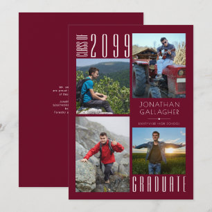 Faire-part Graduation Burgundy Maroon Quatre photos