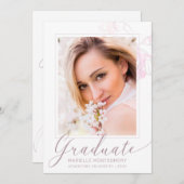 Faire-part Graduation Chic Dusty Rose Script photo florale (Devant / Derrière)