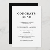Faire-part Graduation classique simple en noir et blanc (Devant / Derrière)