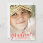 Faire-part Graduation Coral rose Script blanc superposition p (Devant)