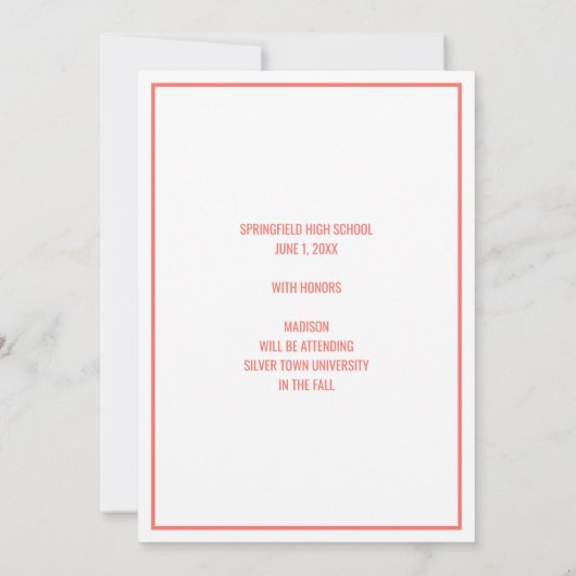 Faire-part Graduation Coral rose Script blanc superposition p (Dos)